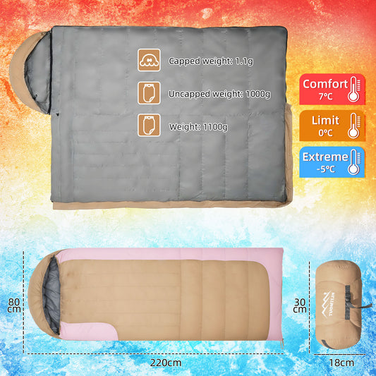 HLITMOUT Rectangular Down Sleeping Bag (Beige and Pink)