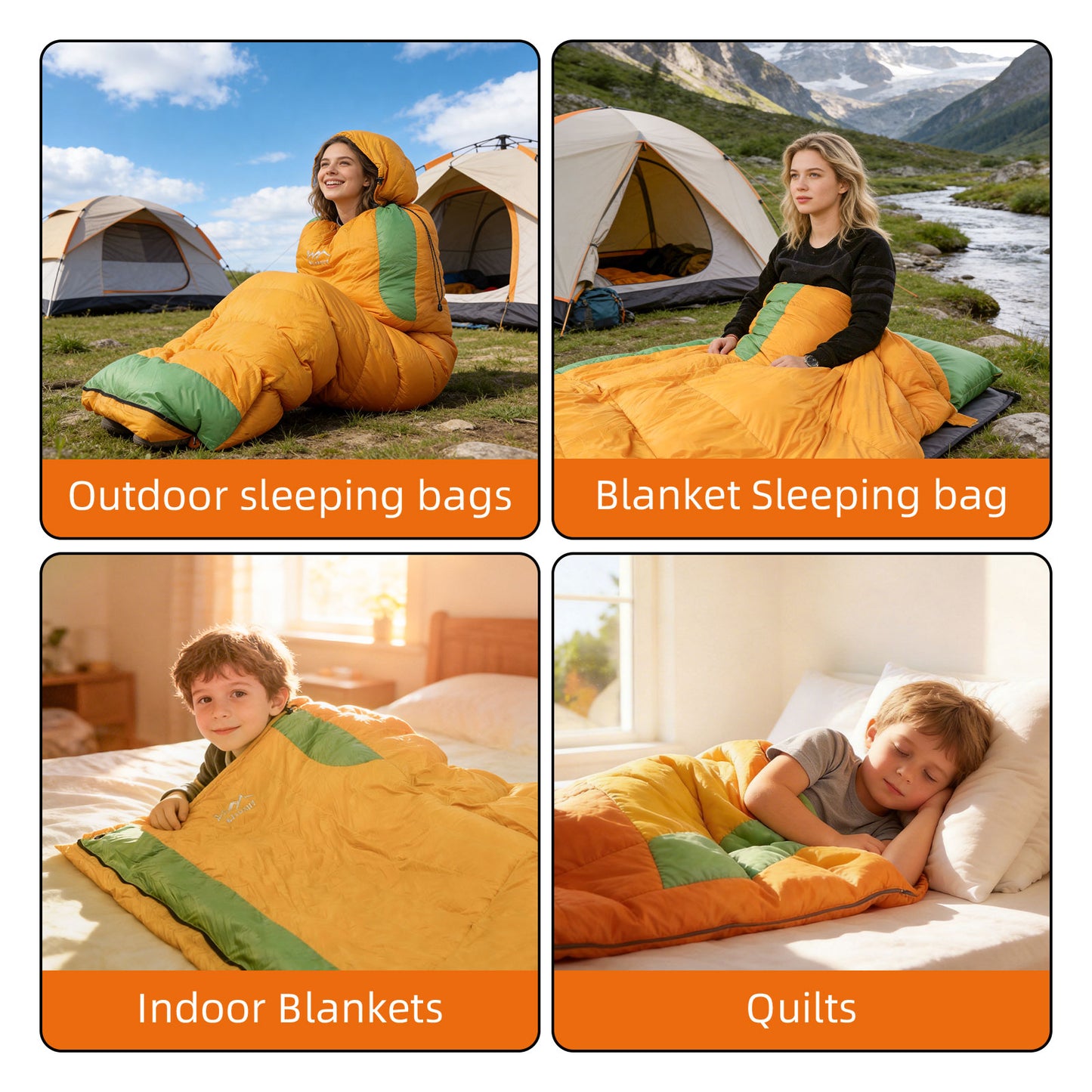 HLITMOUT Rectangular Down Sleeping Bag (Orange and Green)