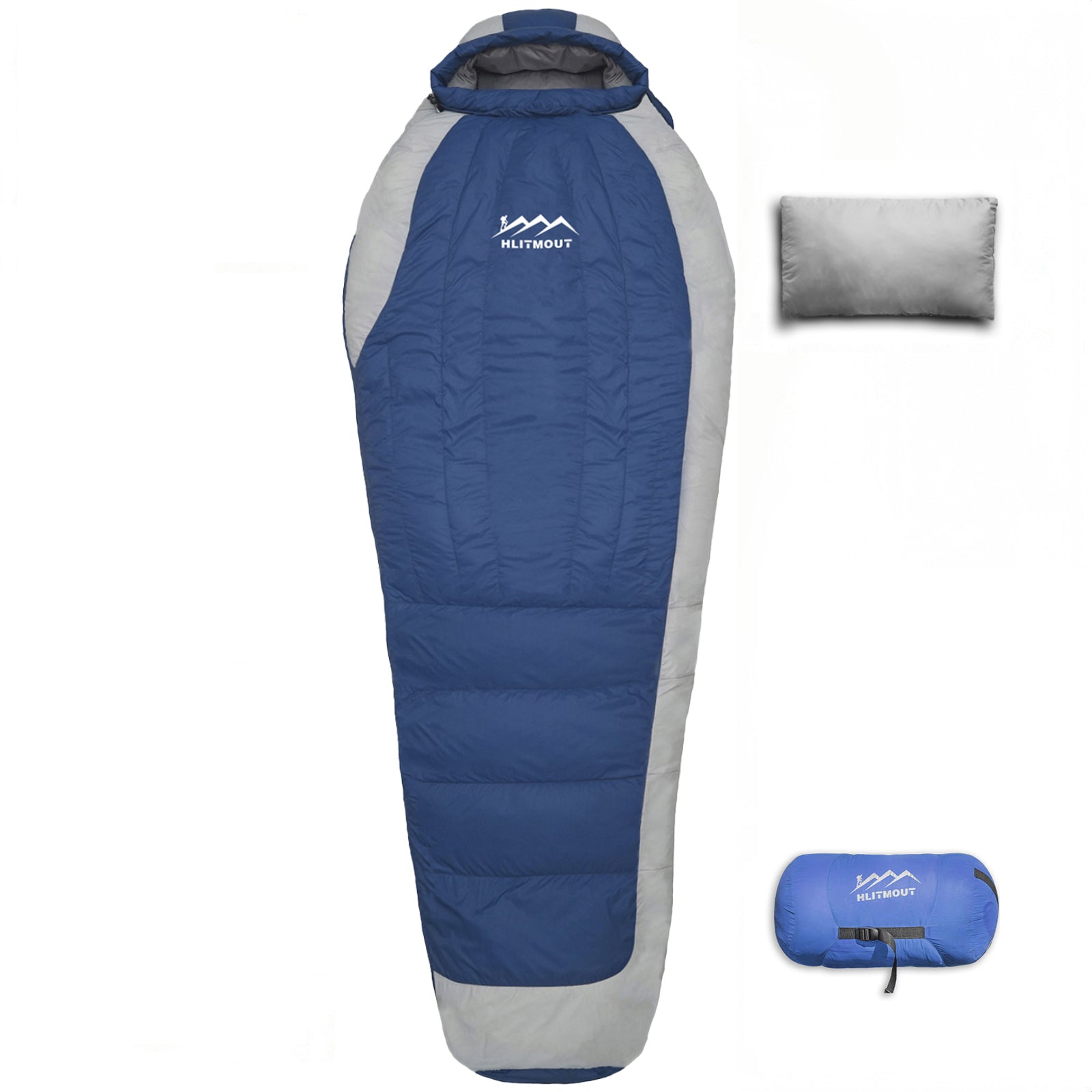 HLITMOUT Oversized Wide XXL Mummy Blue Sleeping Bag, 680FP 500g Down for Backpacking, Camping & Outdoor Adventures
