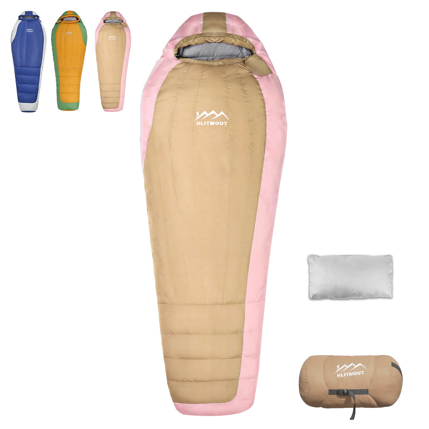 HLITMOUT Ultralight Mummy Down Sleeping Bag(Yellow and Pink)