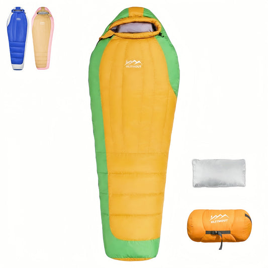 HLITMOUT Ultralight Mummy Down Sleeping Bag(Orange and Green)
