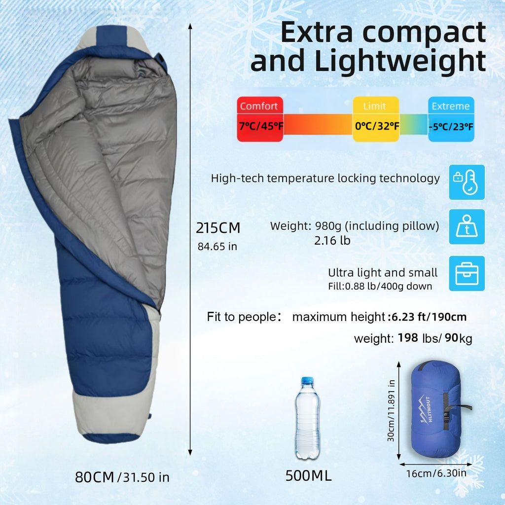 Hlitmout Ultralight Down Sleeping Bag,400g Filling down.3 Season Seeping bag