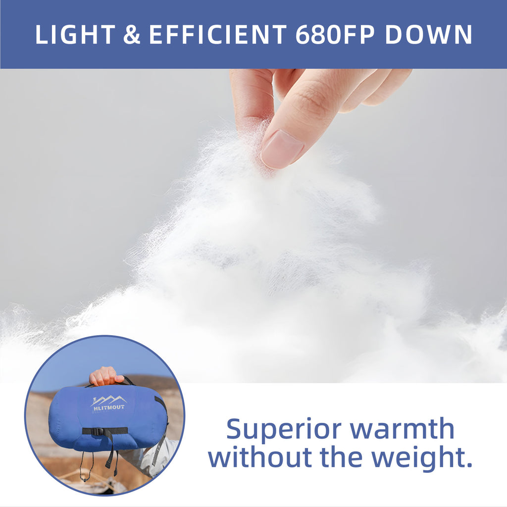 HLITMOUT 3- in- 1 Down Sleeping Bag,500g Filling down,Ultralight and Warm