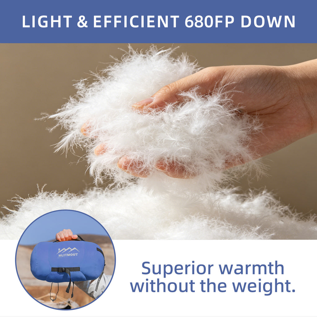 HLITMOUT Down Sleeping Bag 680FP 1000g Filling for Outdoor Camping