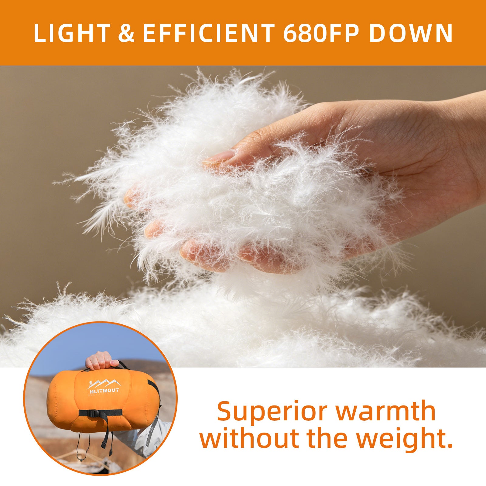 HLITMOUT Women’s Orange Envelope 3-in-1 Down Sleeping Bag | 680FP 1000g Fill for Outdoor Camping
