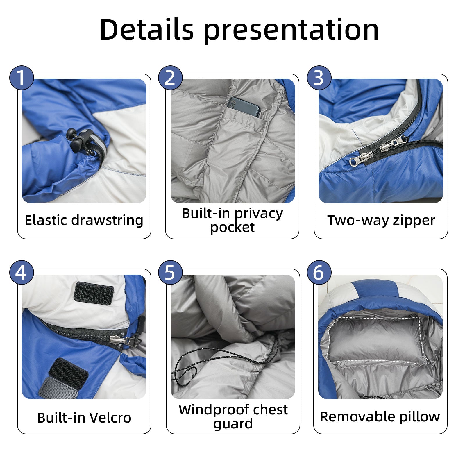 HLITMOUT XXL Oversized Wide Mummy Sleeping Bag, 1000g 680FP Warm Blue Down Sleeping Bag for Cold Weather Camping