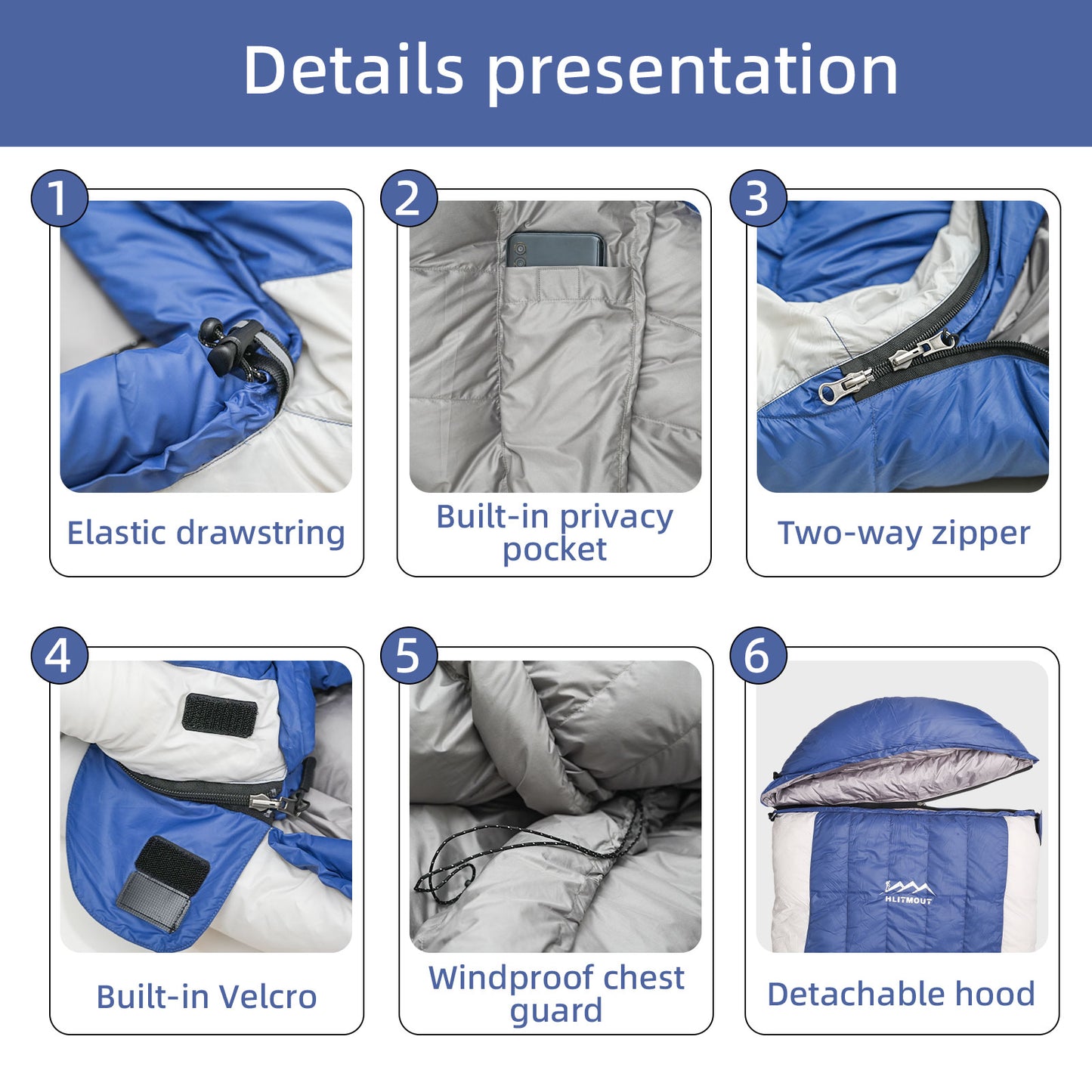 HLITMOUT Rectangular Down Sleeping Bag (Blue)