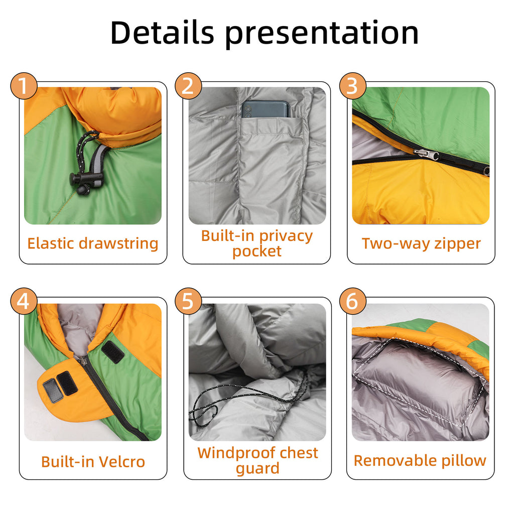 HLITMOUT Down Sleeping Bag for 4 Season, Cold Weather Sleeping Bag 800g Filling down