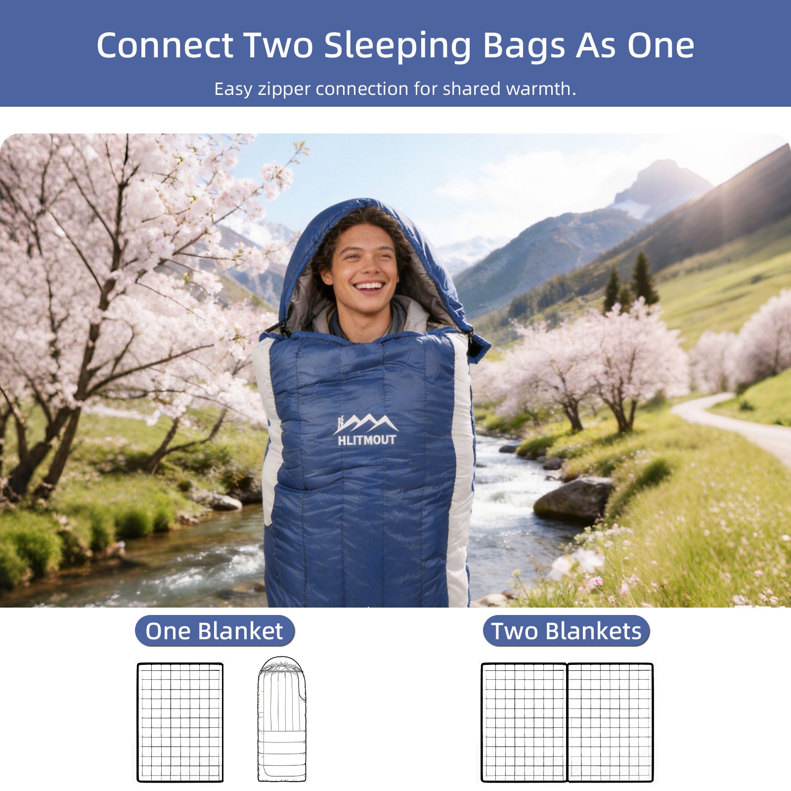 HLITMOUT Down Sleeping Bag 680FP 1000g Filling for Outdoor Camping