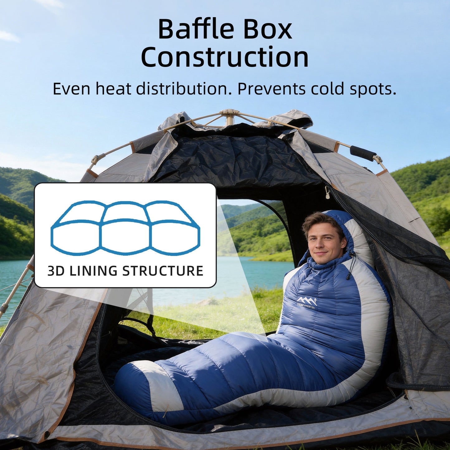 Hlitmout Ultralight Mummy Down Sleeping Bag(Blue and grey)