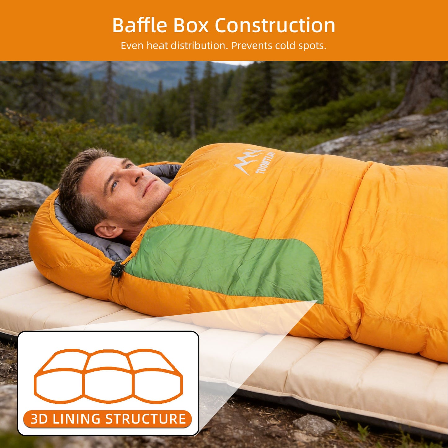 HLITMOUT Rectangular Down Sleeping Bag (Orange and Green)