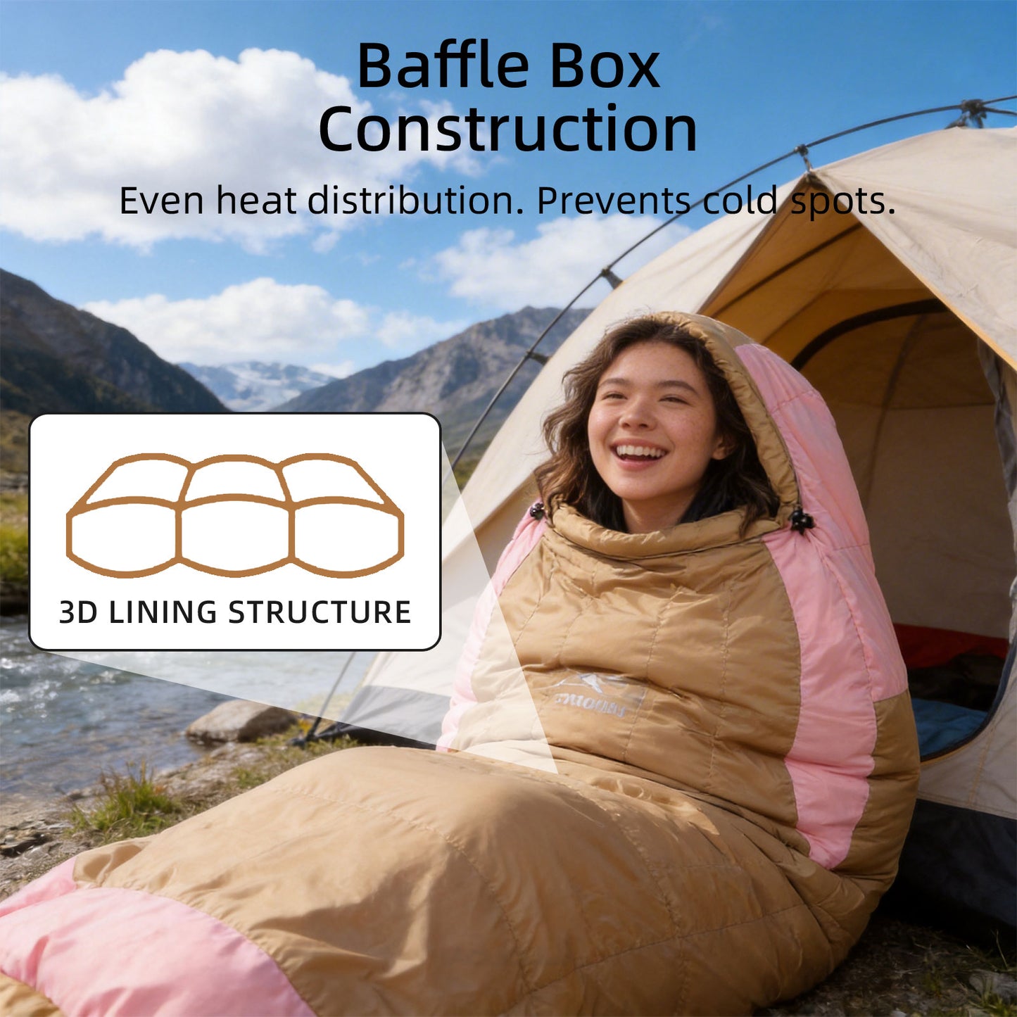 HLITMOUT Ultralight Mummy Down Sleeping Bag(Yellow and Pink)