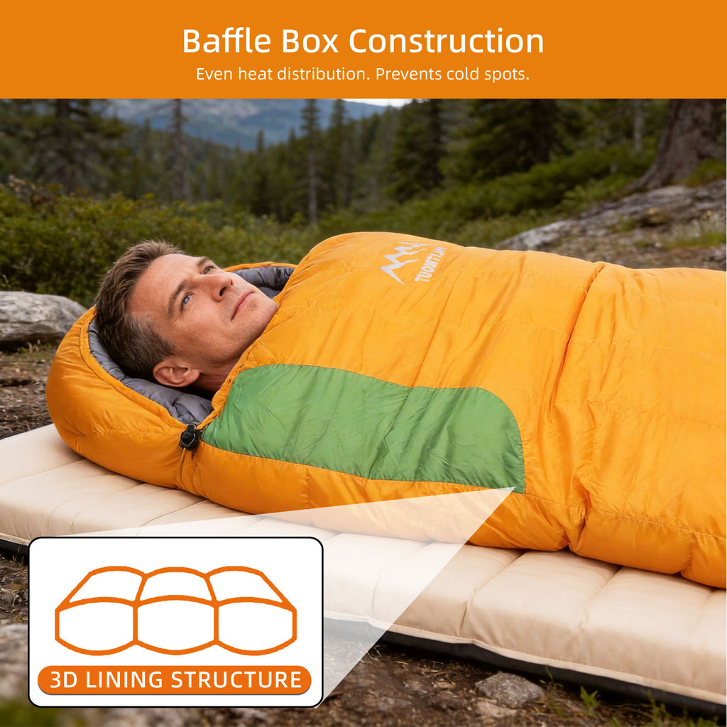HLITMOUT Women’s Orange Envelope 3-in-1 Down Sleeping Bag | 680FP 1000g Fill for Outdoor Camping