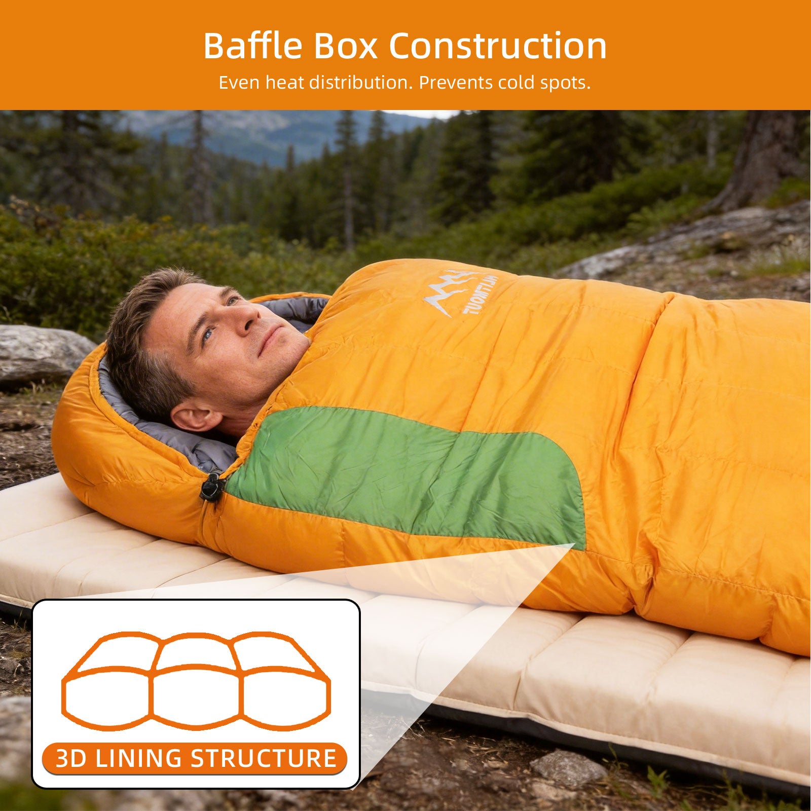 HLITMOUT Women’s Orange Envelope 3-in-1 Down Sleeping Bag | 680FP 1000g Fill for Outdoor Camping