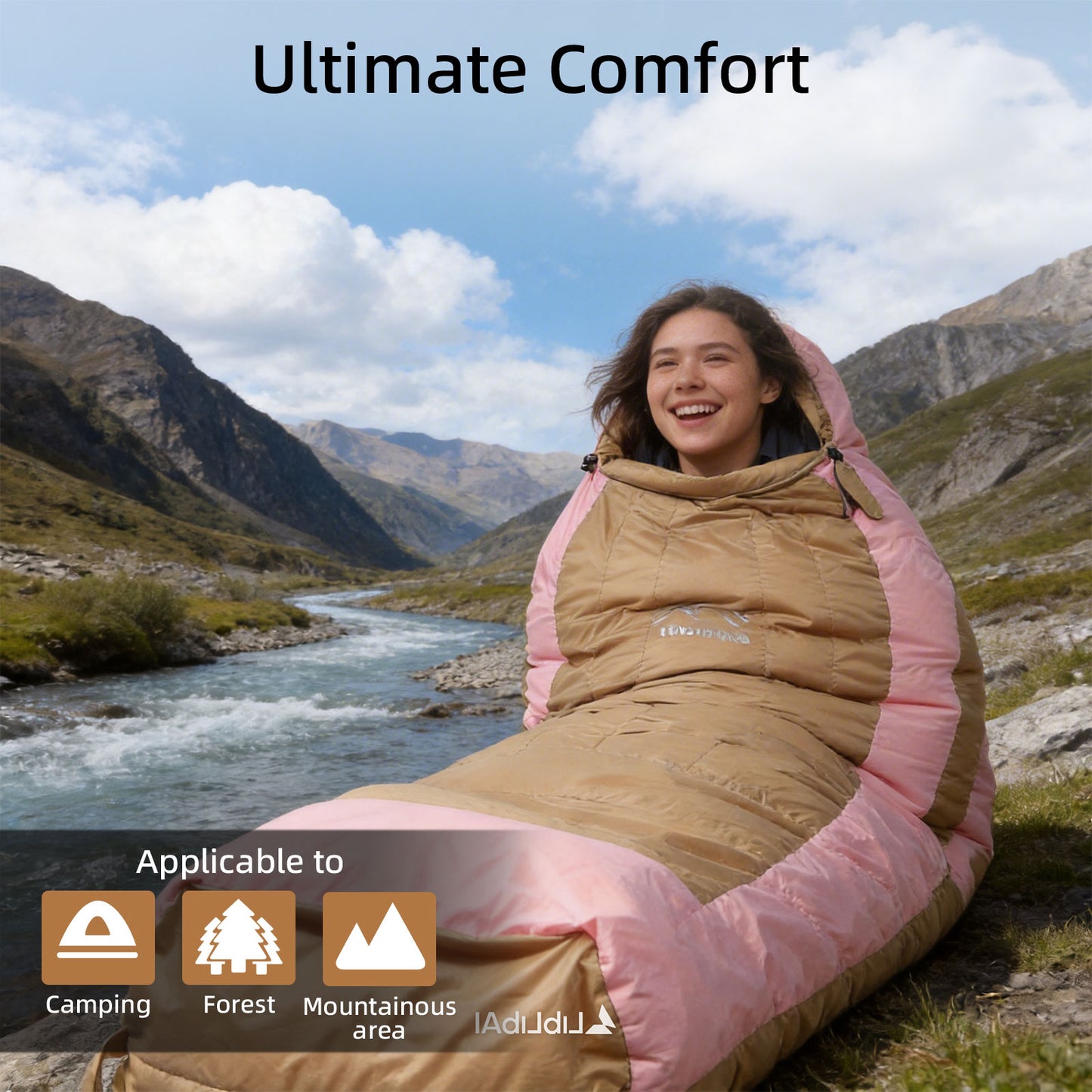 HLITMOUT Ultralight Mummy Down Sleeping Bag(Yellow and Pink)