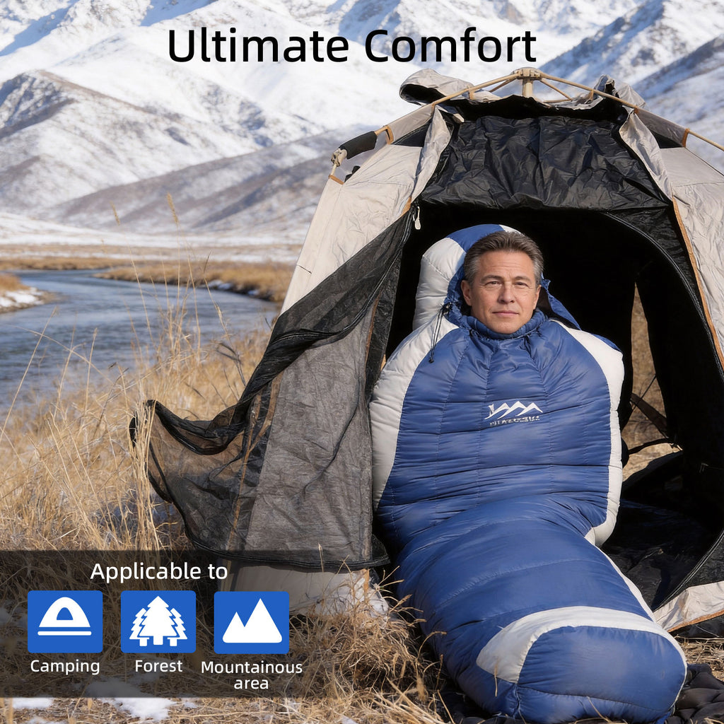 HLITMOUT Oversized Wide XXL Mummy Blue Sleeping Bag, 680FP 500g Down for Backpacking, Camping & Outdoor Adventures