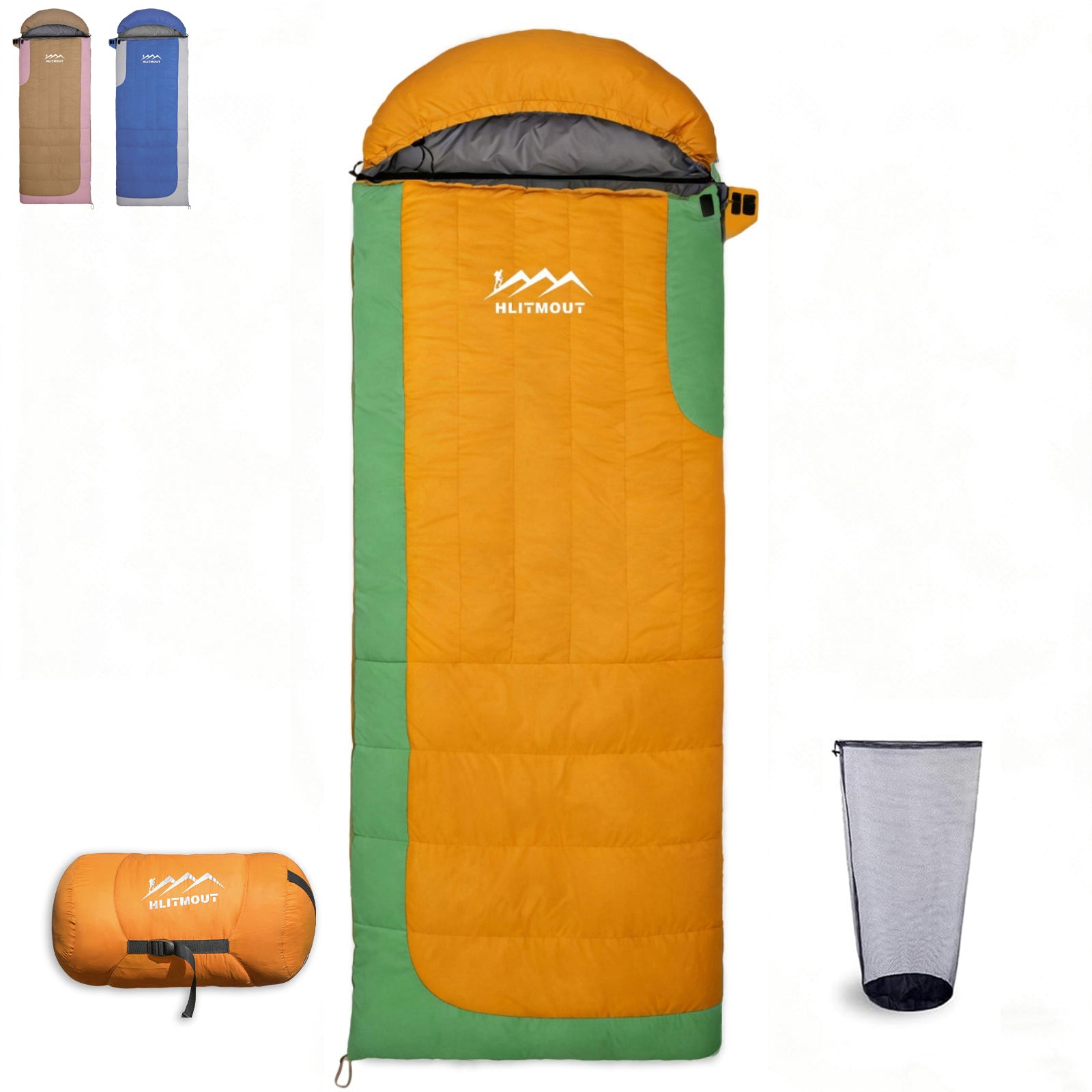 HLITMOUT Women’s Orange Envelope 3-in-1 Down Sleeping Bag | 680FP 1000g Fill for Outdoor Camping
