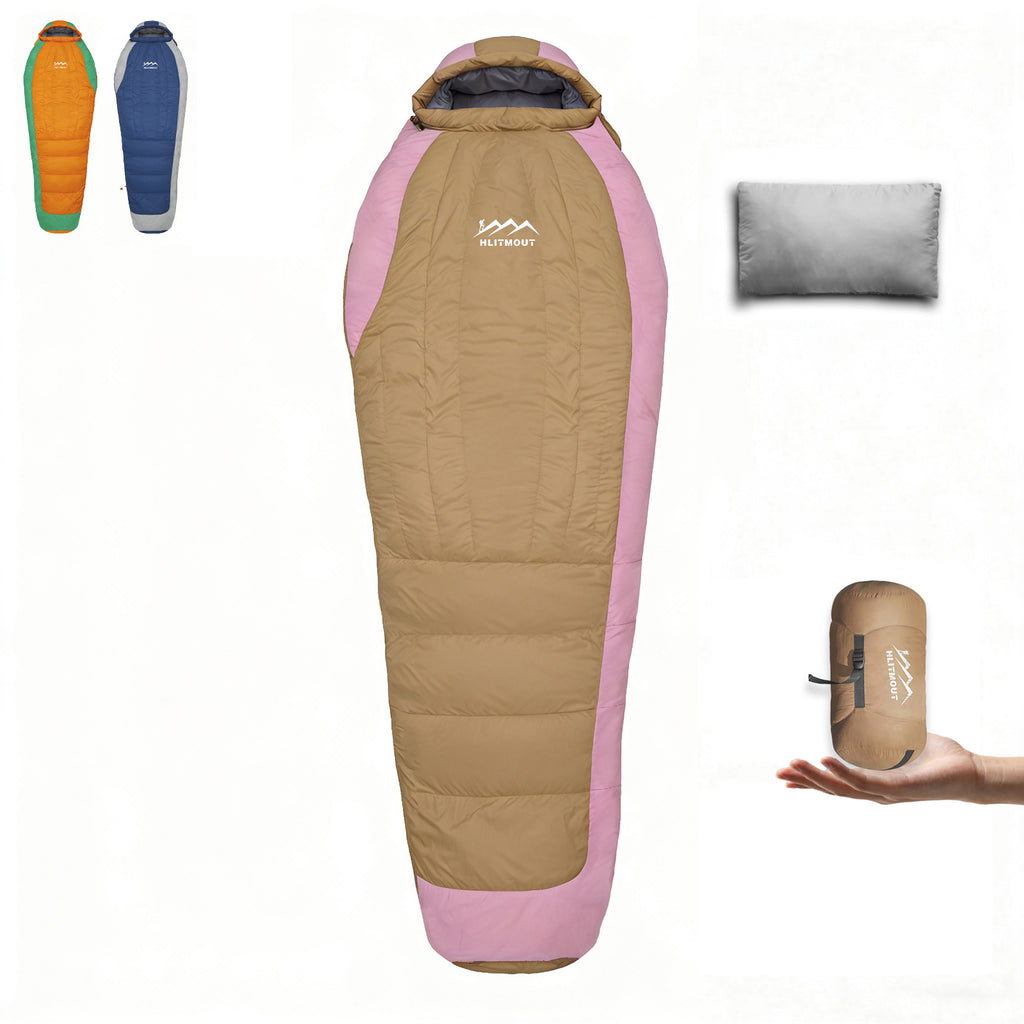 HLITMOUT Down Sleeping Bag 4 Season,Cold Weather Sleeing Bag 800g filling down