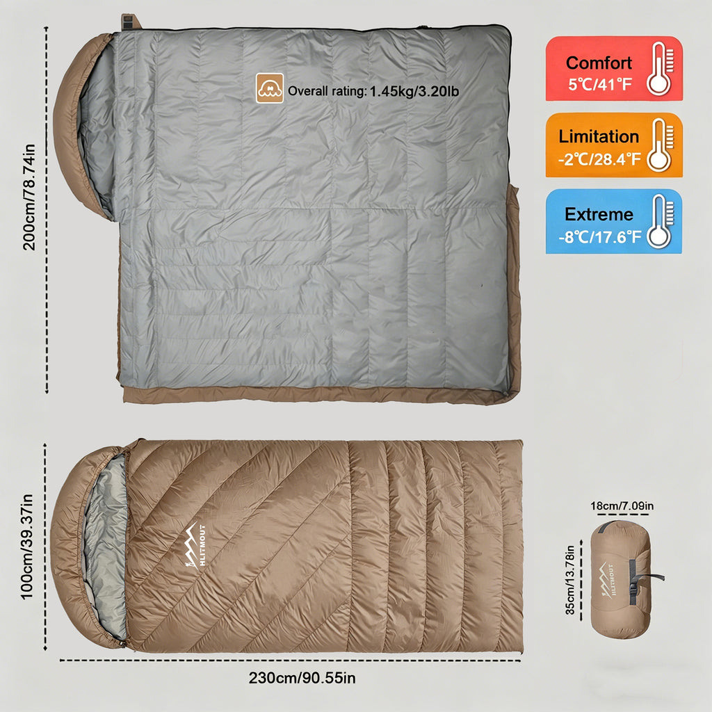 HLITMOUT XXL Down Sleeping Bag | 680FP 800g Fill 230cm×100cm Oversized Wide for Outdoor Camping