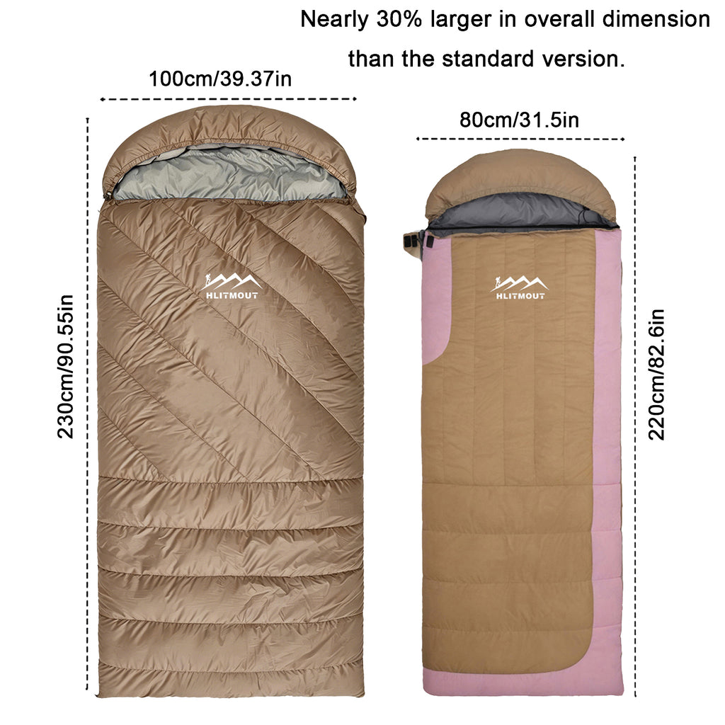 HLITMOUT XXL Down Sleeping Bag | 680FP 800g Fill 230cm×100cm Oversized Wide for Outdoor Camping