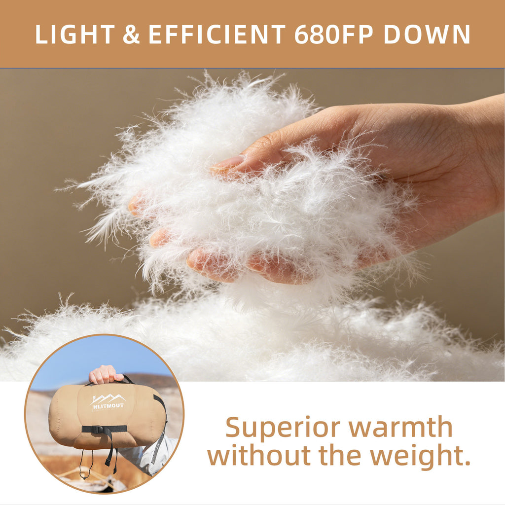 HLITMOUT XXL Down Sleeping Bag | 680FP 800g Fill 230cm×100cm Oversized Wide for Outdoor Camping